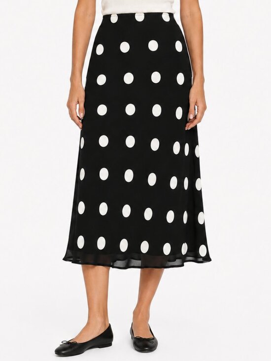 Reformation Dresses & Skirts - Reformation Layla Midi Skirt Moon Dot | Polka Dot Black Ivory 8